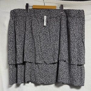 Madewell Women's Skirt- 26W Pull-On Tier Mini True Black Cream Ditzy Floral